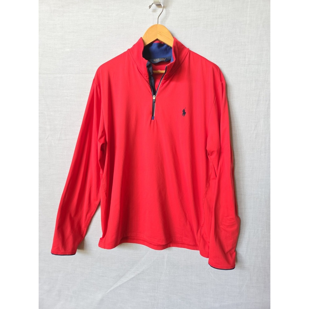 Polo Golf Ralph Lauren Pullover Mens Large 1/4 Zip Up Red Blue Lightweight